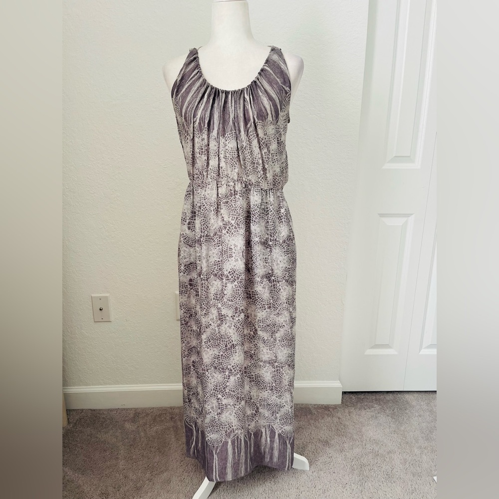 Anthroplogie A Common Thread Orbweaver Gray 100% Silk Maxi Dress Size S
